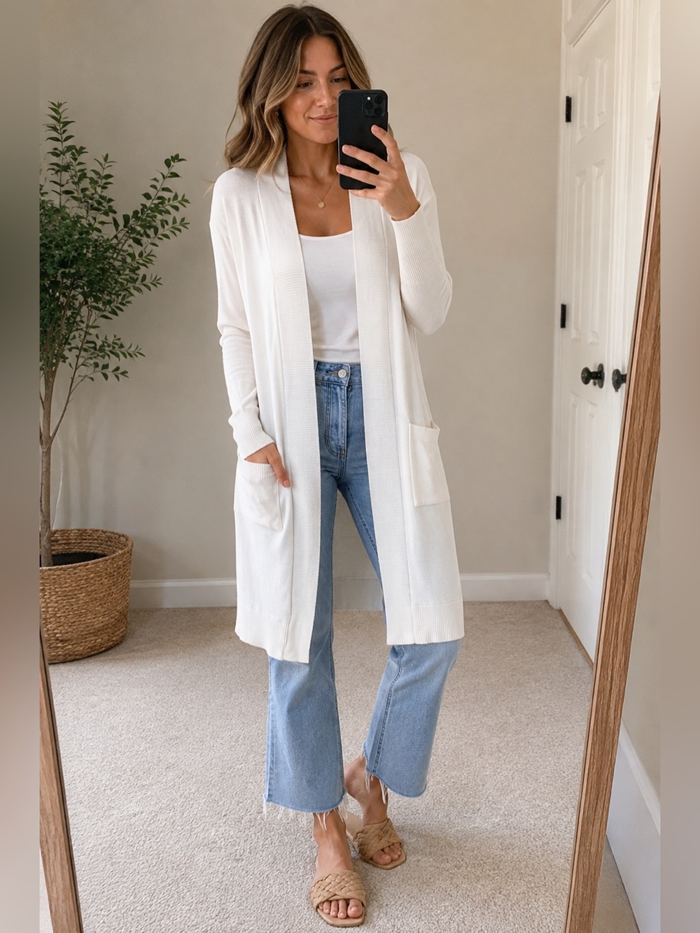 GAP Ivory White Longline Open Front Duster Cardigan XS